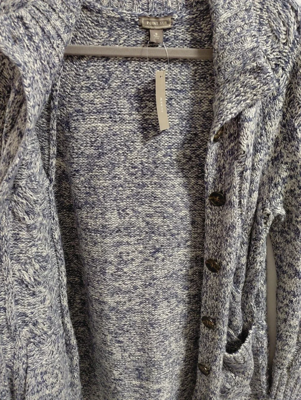 J. Crew Point Sur Blue & White Cable Knit Shawl-Collar Long Cardigan